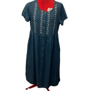 Phases Denim Button Down Floral Peasant Print Dress Size M Cottagecore Modest